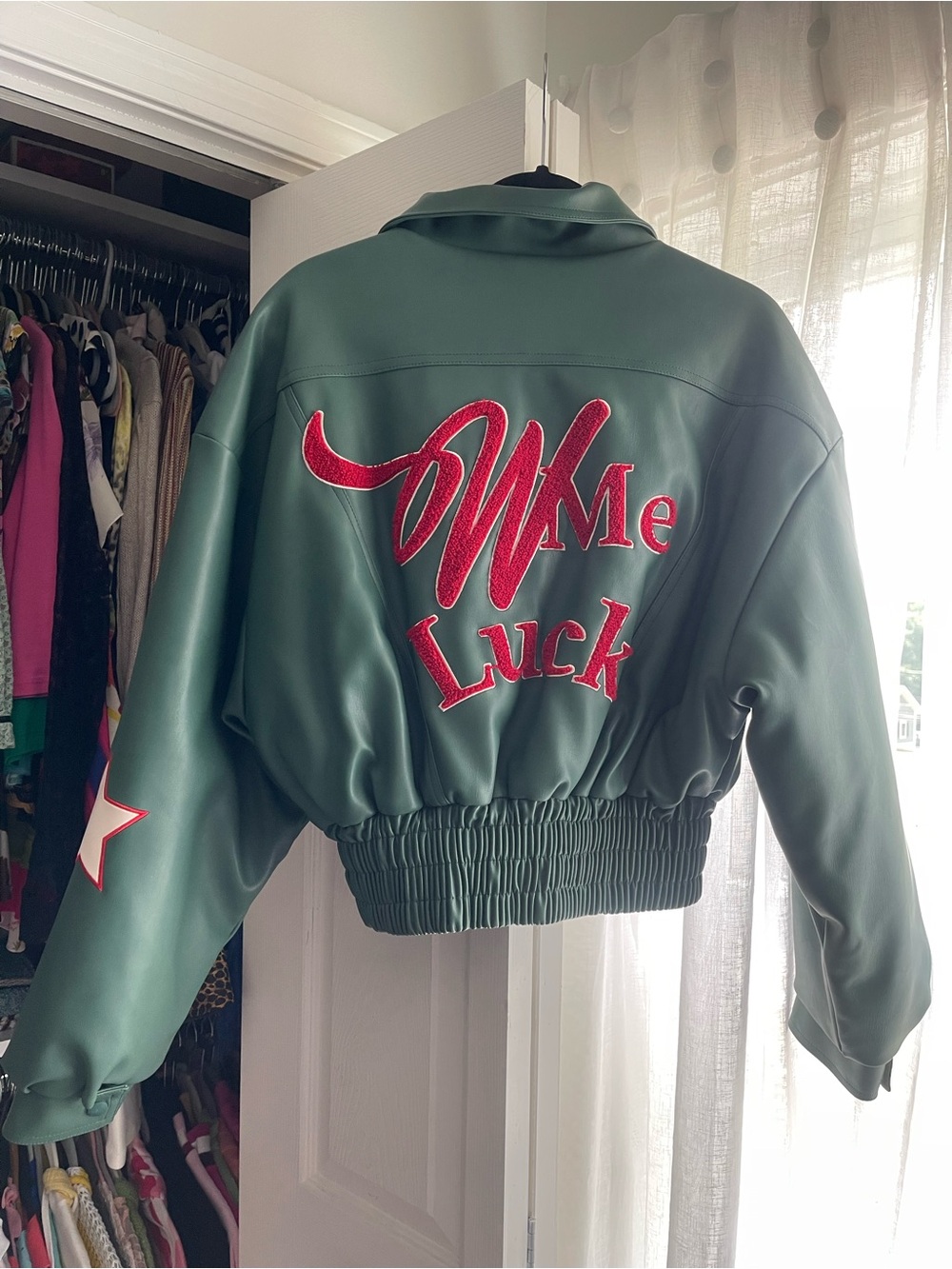 Wish me luck - leather green bomber jacket